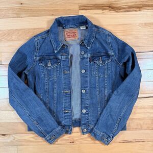Levi's Classic Trucker Denim Rivet Button Crop Jean Jacket Women's Medium Blue